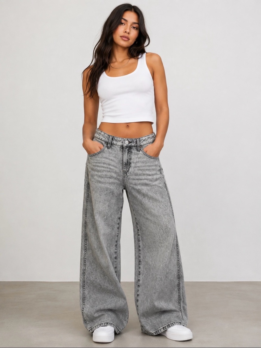 SO Wide-Leg High-Rise Jeans - Grey Mineral Wash